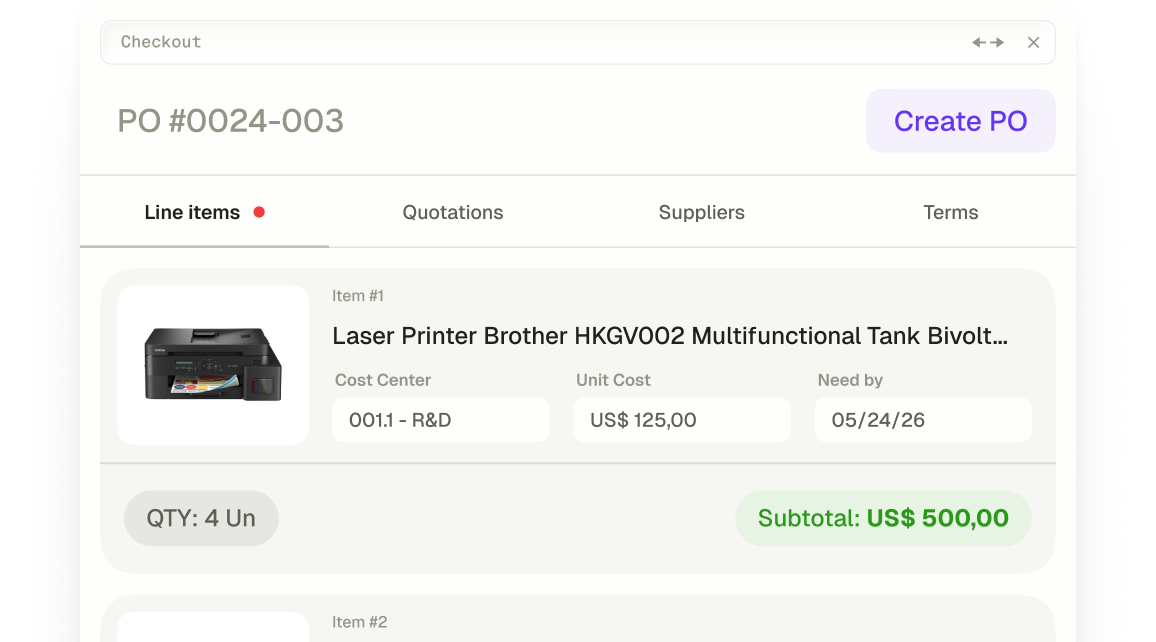 Klauvi purchase order checkout interface