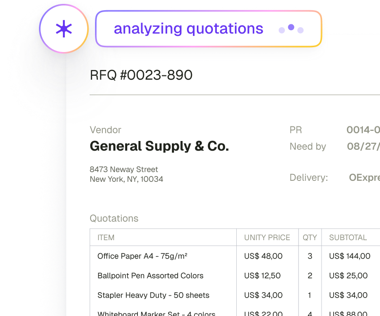 Klau agent analyzing supplier quotations