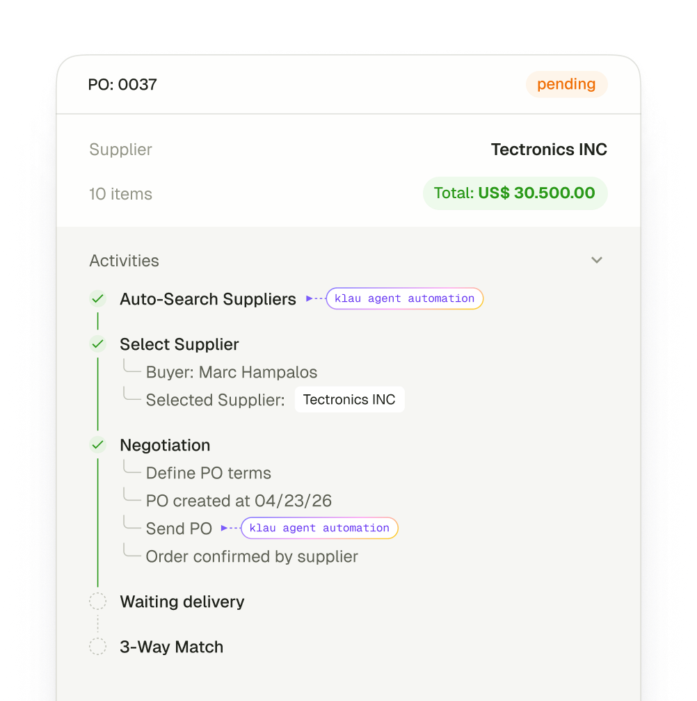 Klauvi purchase order follow-up tracker